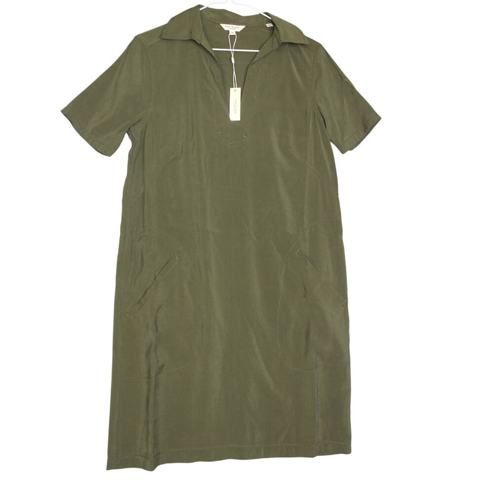 Max Studio Womens NwT Shift‎ Dress Green Collard Short Sleeve Size XS